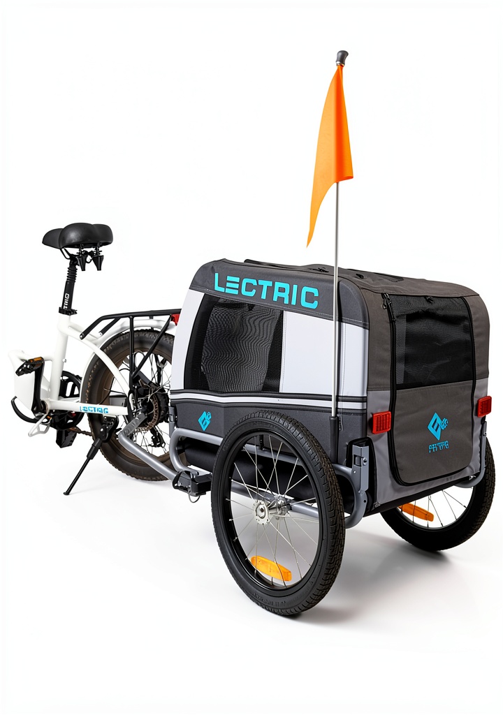 'Lectric Wag-Along Pet Trailer attached to an eBike in a park setting'