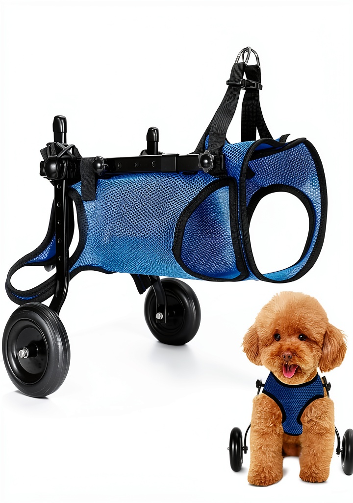 BECROWM pet wheelchair supporting a small dog in a park