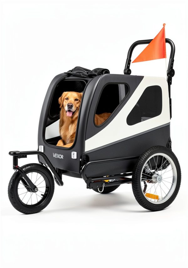 VEVOR Dog Bike Trailer Gray White Steel Frame Pet Carrier-4