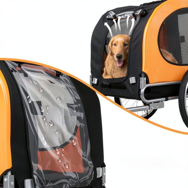 Gaderth Dog Bicycle Trailer Orange Aluminum Pet Carrier-5