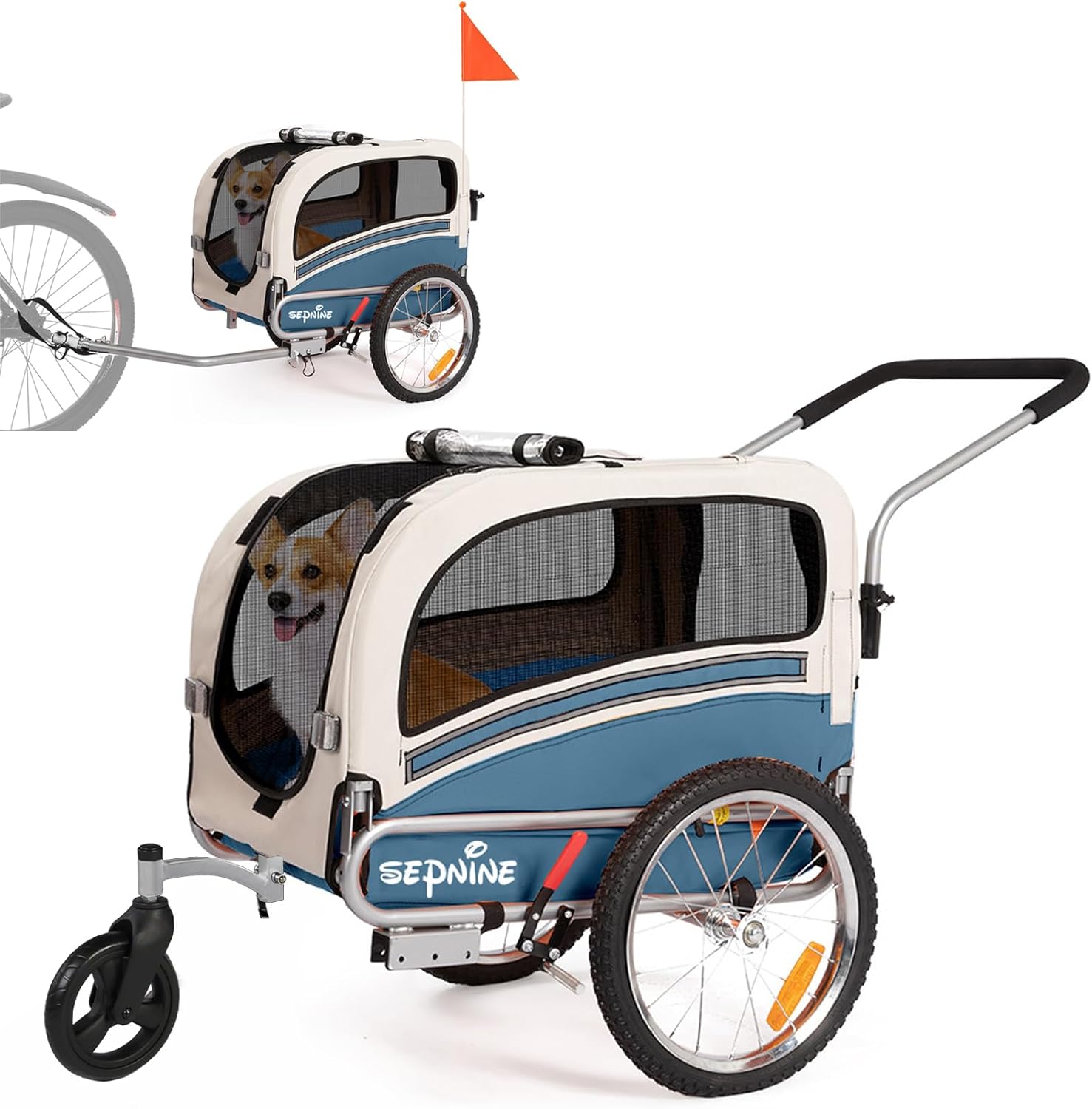 OSKAR-BEBEHUT dog bicycle trailer attached to a mountain bike on a trail