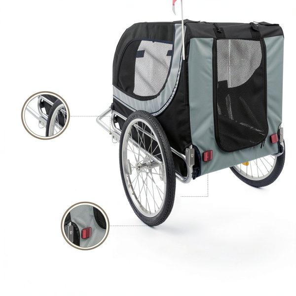 EVGTTI Dog Bike Trailer Large Grey Carbon Steel Pet Carrier-3