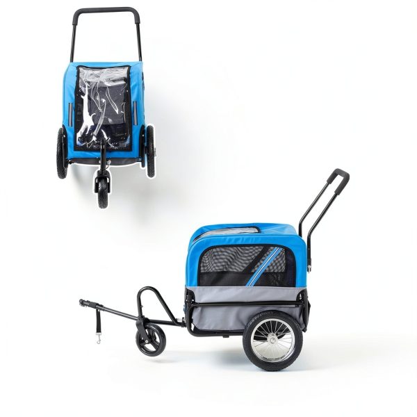 Aosom Dog Bicycle Trailer Foldable Pet Stroller Blue Grey-6