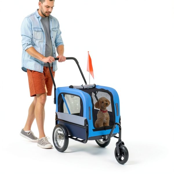 Aosom Dog Bicycle Trailer Foldable Pet Stroller Blue Grey-7