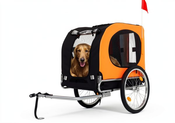 Gaderth Dog Bicycle Trailer Orange Aluminum Pet Carrier-0