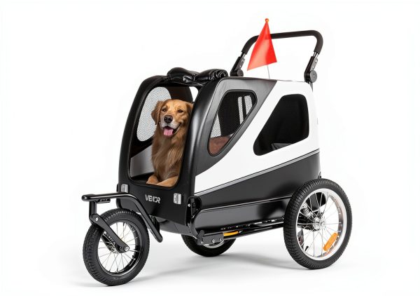 VEVOR Dog Bike Trailer Gray White Steel Frame Pet Carrier-8