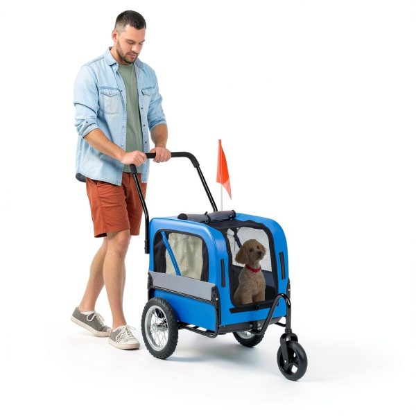 Aosom Dog Bicycle Trailer Foldable Pet Stroller Blue Grey-1