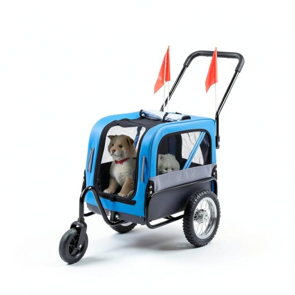 Aosom Dog Bicycle Trailer Foldable Pet Stroller Blue Grey-2