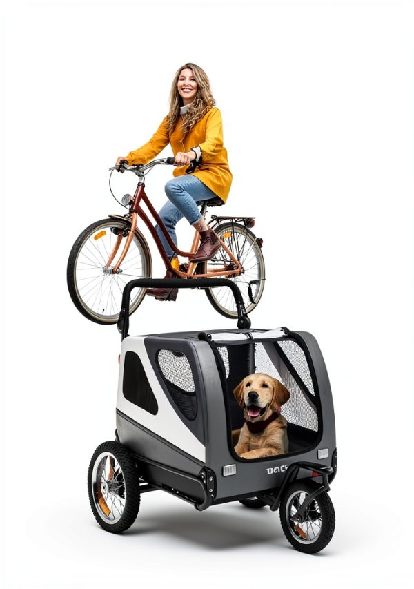 VEVOR Dog Bike Trailer Gray White Steel Frame Pet Carrier-5