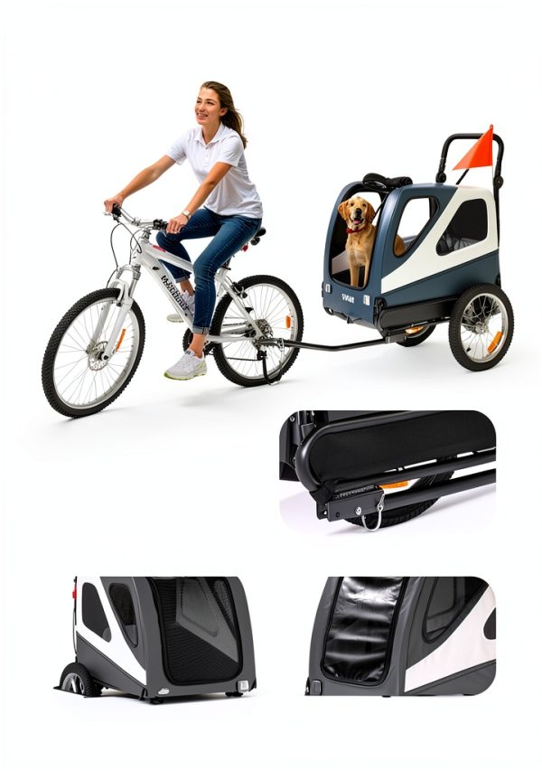 VEVOR Dog Bike Trailer Gray White Steel Frame Pet Carrier-3