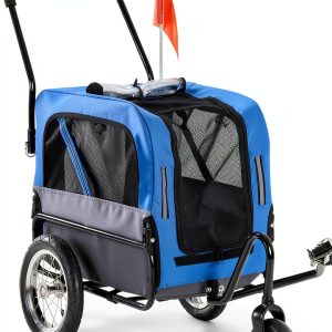 Aosom Dog Bicycle Trailer Foldable Pet Stroller Blue Grey-0