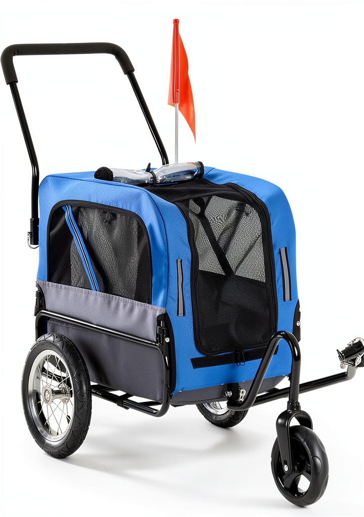 Aosom Dog Bicycle Trailer in blue and grey colors on a bike
