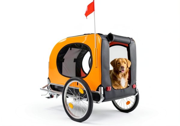 Gaderth Dog Bicycle Trailer Orange Aluminum Pet Carrier-3