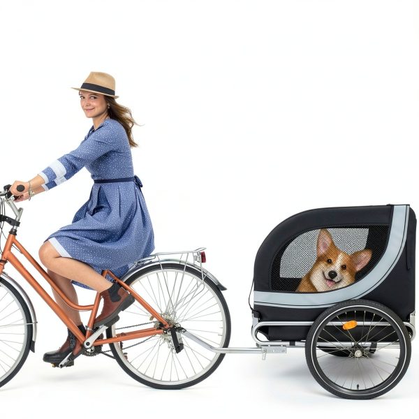 EVGTTI Dog Bike Trailer Large Grey Carbon Steel Pet Carrier-1