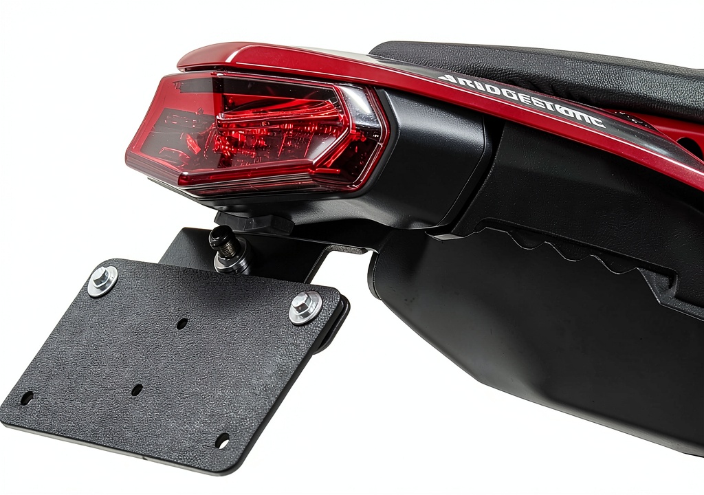 Tusk Aluminum License Plate Bracket installed on a motorcycle